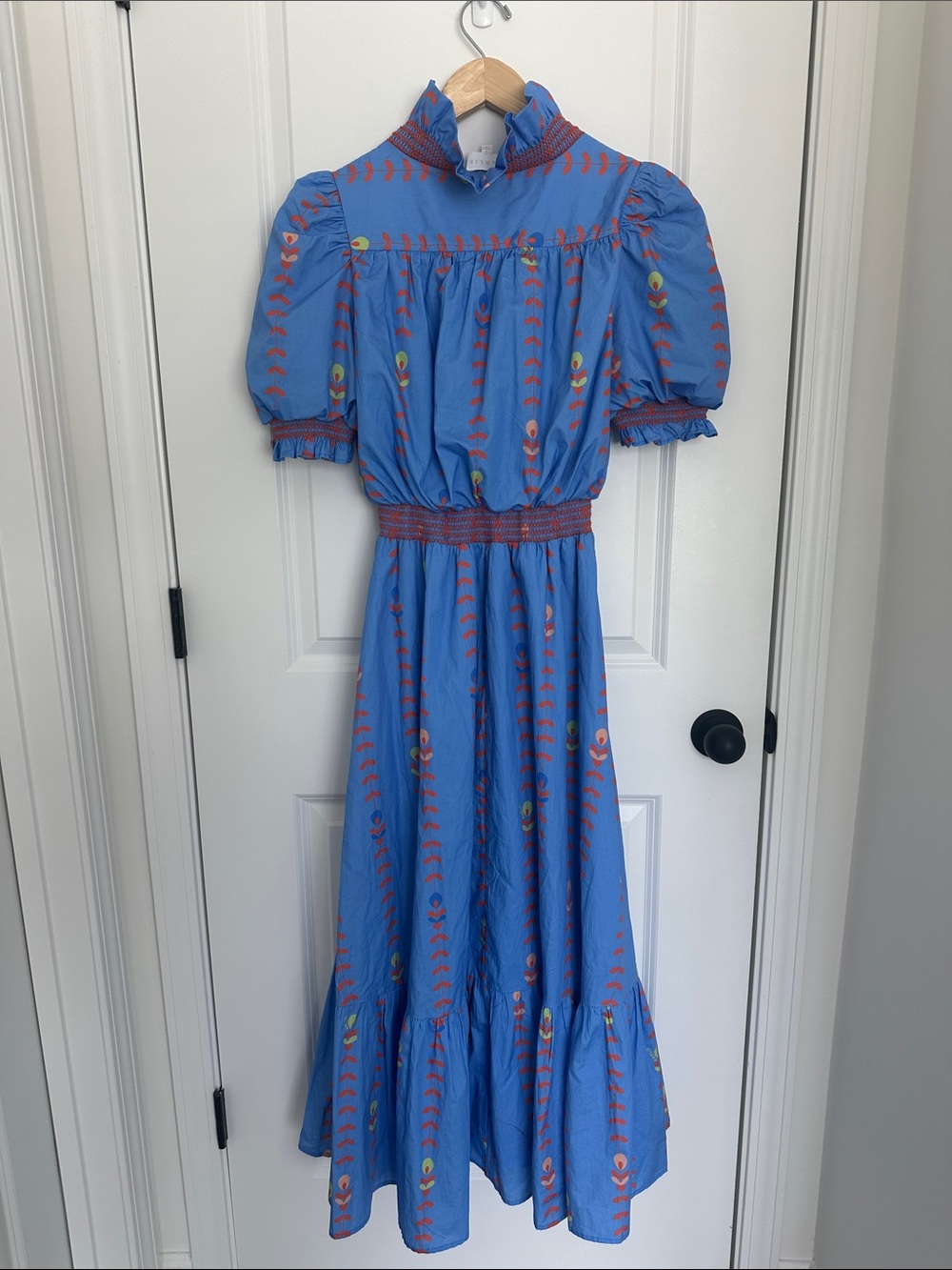 Karlie Women’s Maxi Dress with Puff Sleeves and Ruffle Trim Blue S - Picture 6 of 8